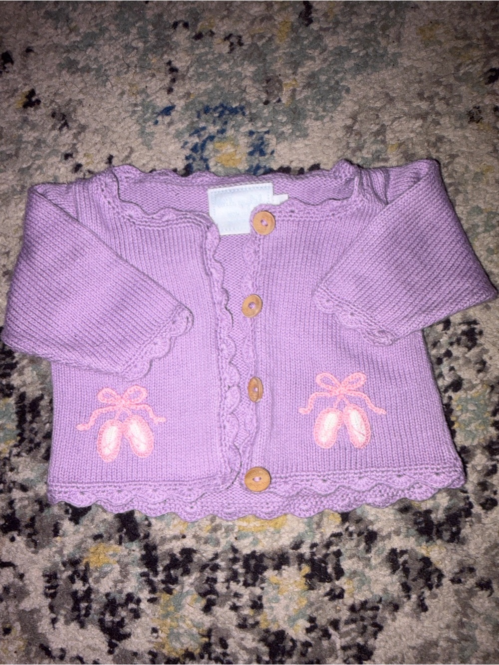 Little English Lilac Knit Cardigan with Ballet Slipper Embroidery